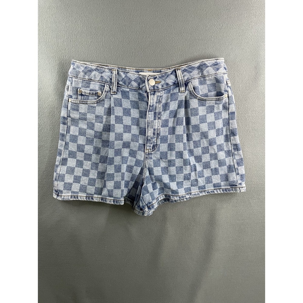 RSQ Checkered Denim Shorts Y2K Skater Streetwear Blue White Cotton Size 28 - Picture 1 of 7